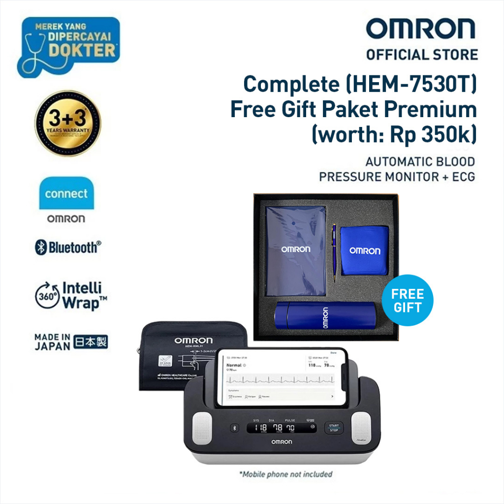 Tensimeter Digital Omron HEM-7530T Complete dengan Fitur EKG dan Koneksi Bluetooth