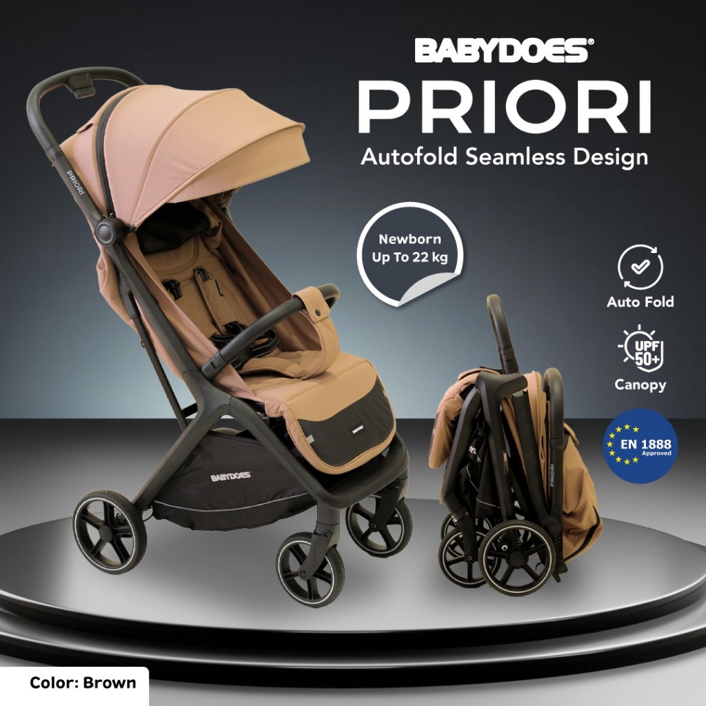 Stroller Bayi Babydoes Priori Auto-Fold Compact Travel Ringan 8kg Newborn - 22kg Foto 7