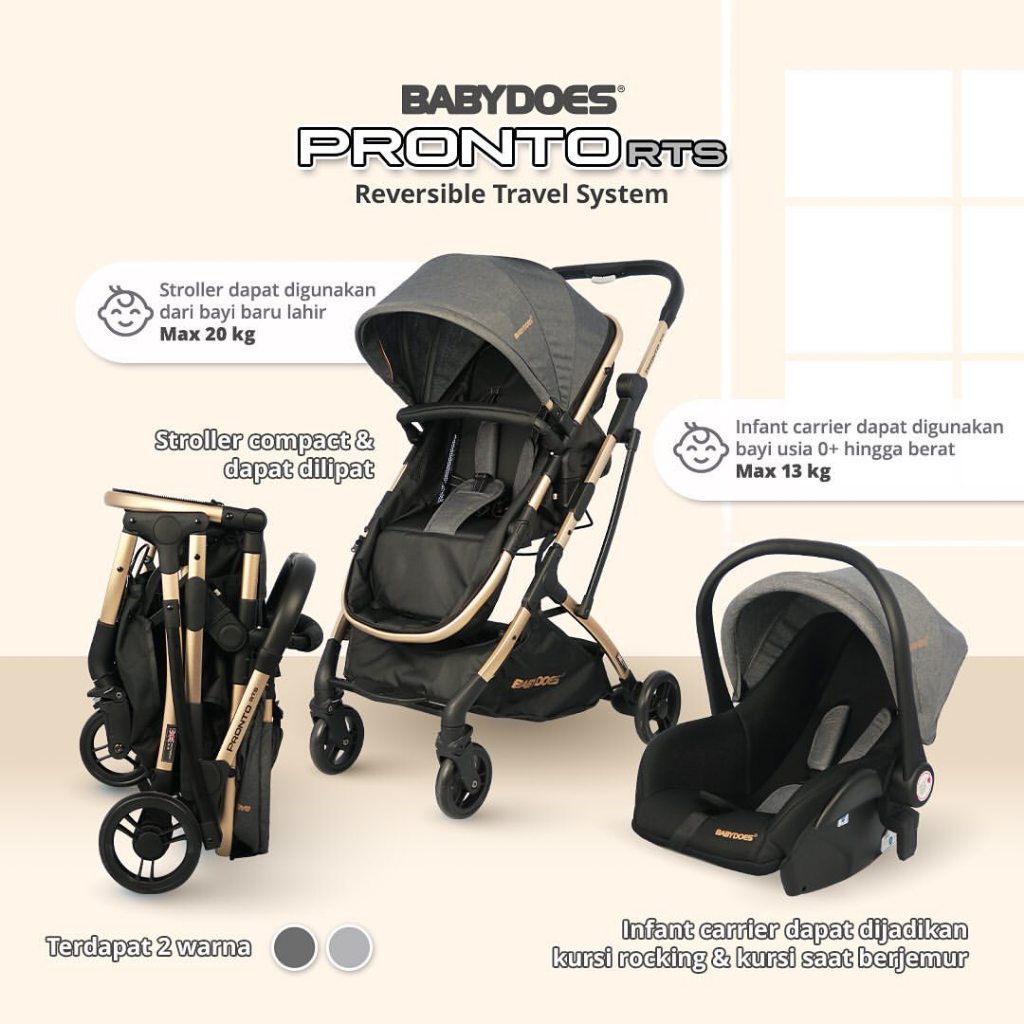 Babydoes Pronto RTS Stroller Travel System 4 in 1 dengan Infant Carrier & Reversible Foto 2