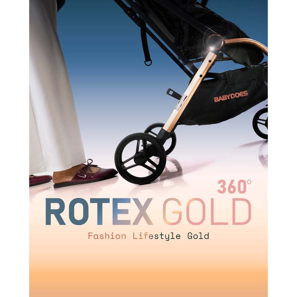 Stroller Bayi Babydoes Rotex Gold 360° Reversible Seat Compact Dilipat Travel Bag Foto 4