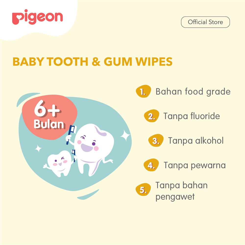 Pigeon Baby Tooth & Gum Wipes Tisu Basah Pembersih Gigi Gusi Bayi 6 Bulan+ Foto 5