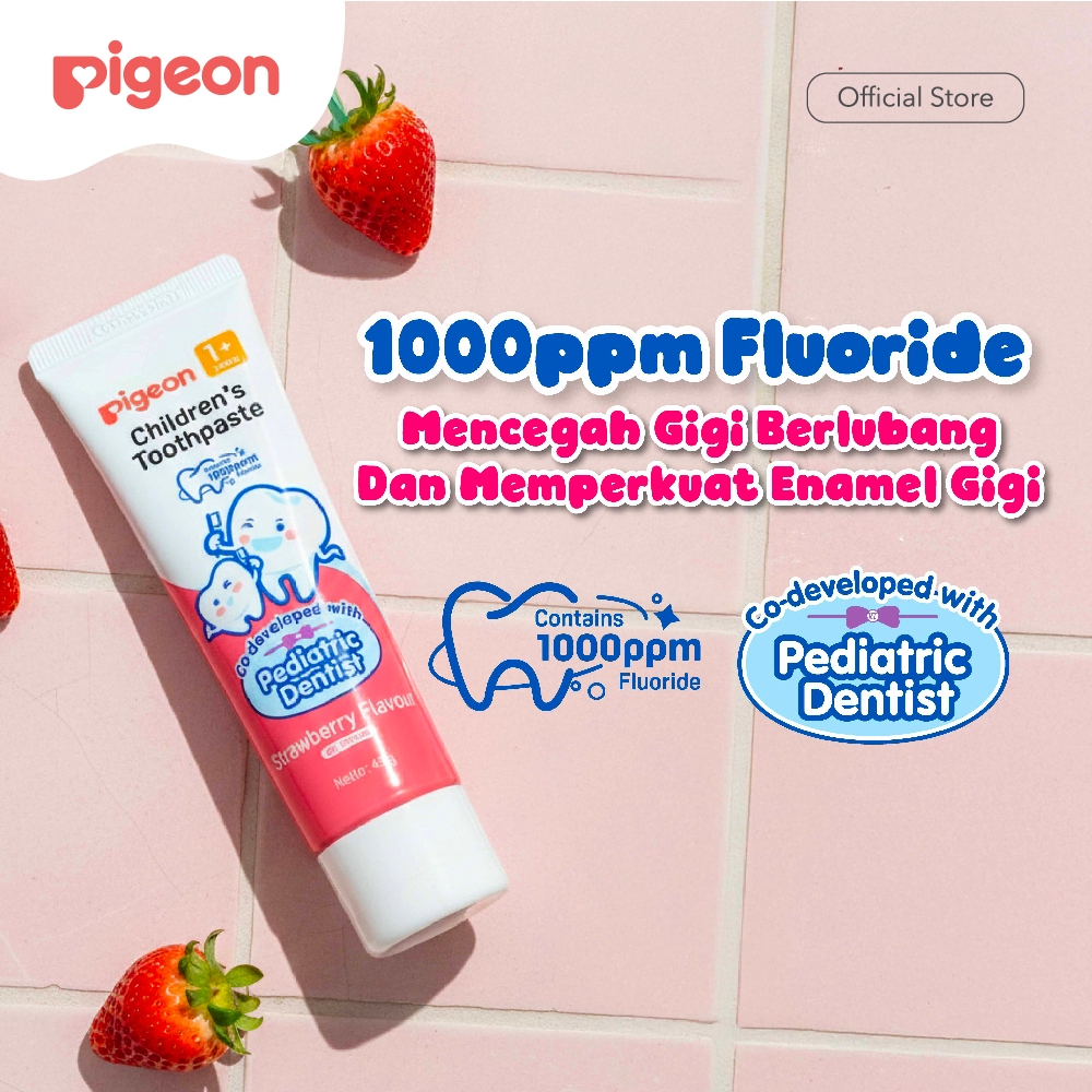 Pigeon Children's Toothpaste Pasta Gigi Anak Fluoride 1000 ppm Rasa Strawberry 45g Foto 2