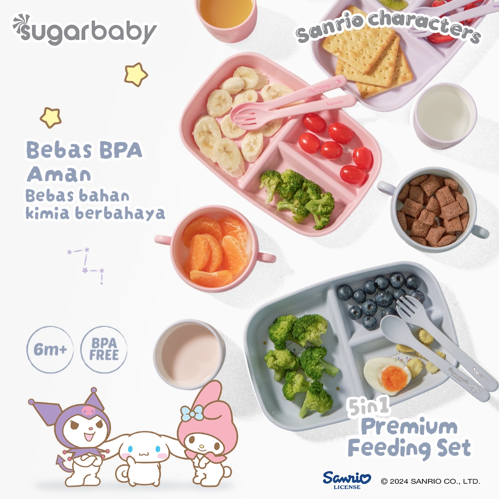 Sugarbaby 5in1 Premium Feeding Set Sanrio Collection Peralatan Makan Bayi Food Grade Foto 3