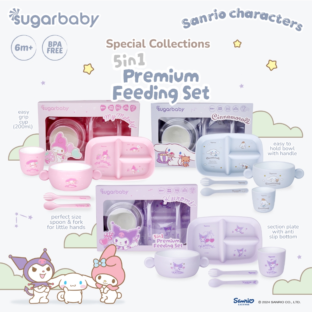 Sugarbaby 5in1 Premium Feeding Set Sanrio Collection Peralatan Makan Bayi Food Grade Foto 2