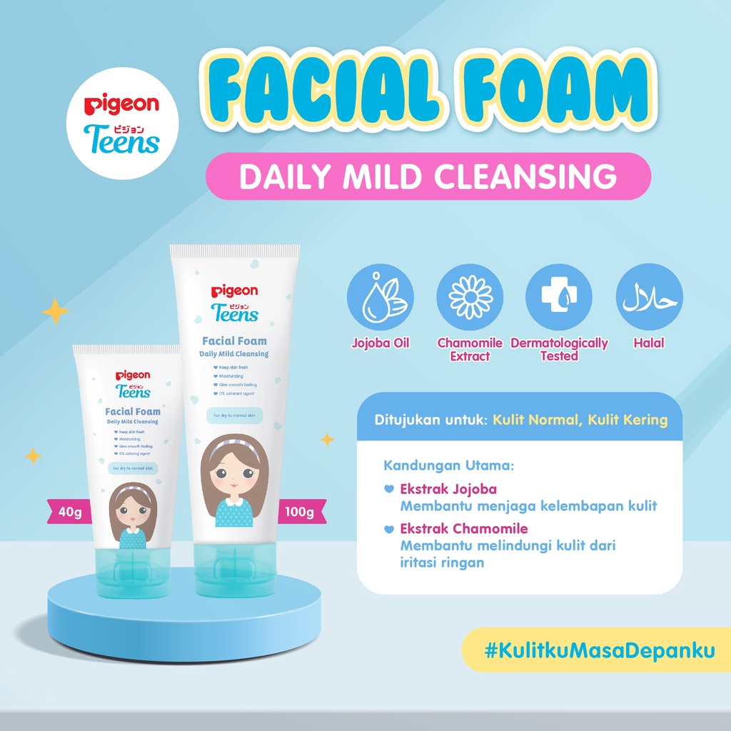 PIGEON Teens Facial Foam Daily Mild Cleansing 40 ml untuk Kulit Normal-Kering Foto 2