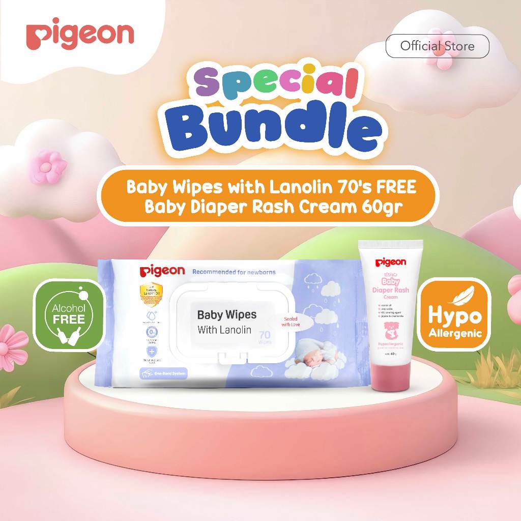 Tisu Basah Bayi Pigeon With Lanolin 70 Lembar untuk Kulit Sensitif Anti Ruam Popok Foto 5
