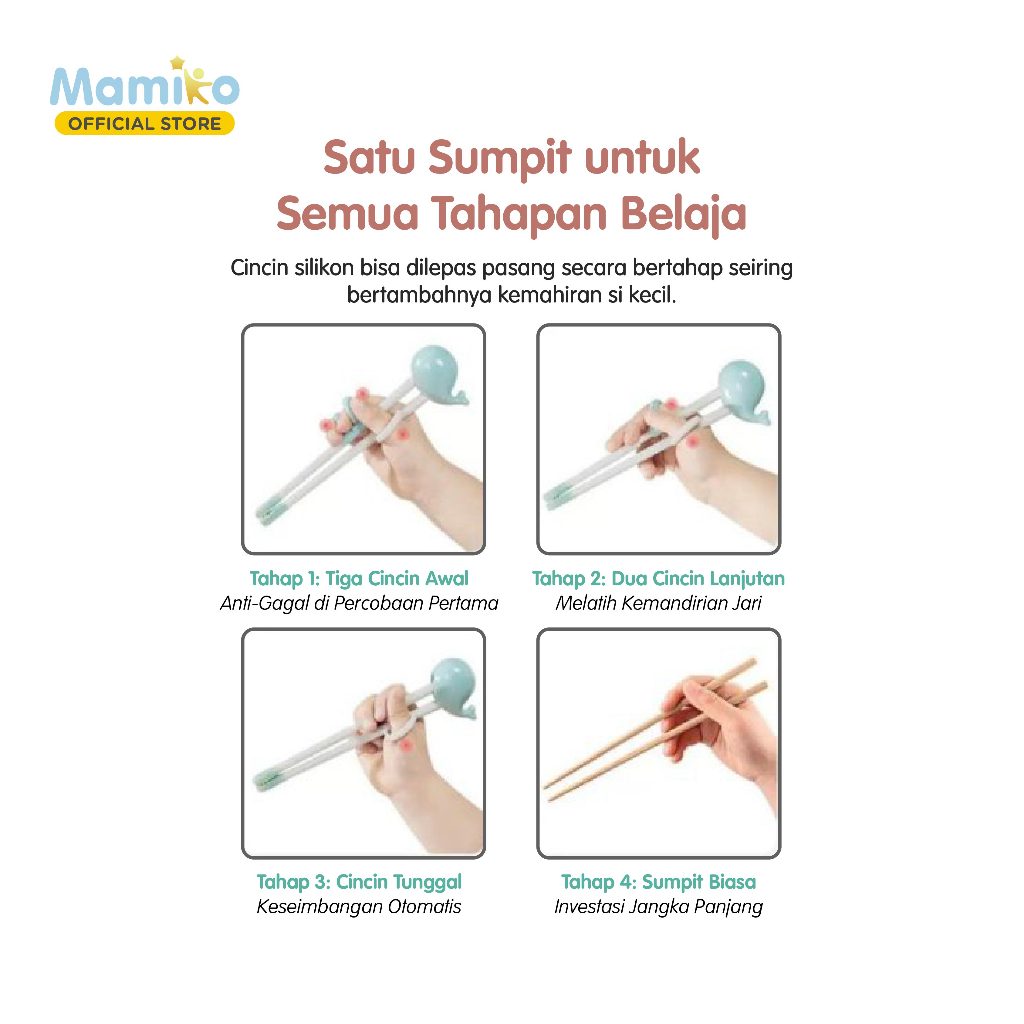 Mamiko Training Chopstick Anak Sumpit Belajar Sistem Cincin 4 Tahap Food Grade Foto 2