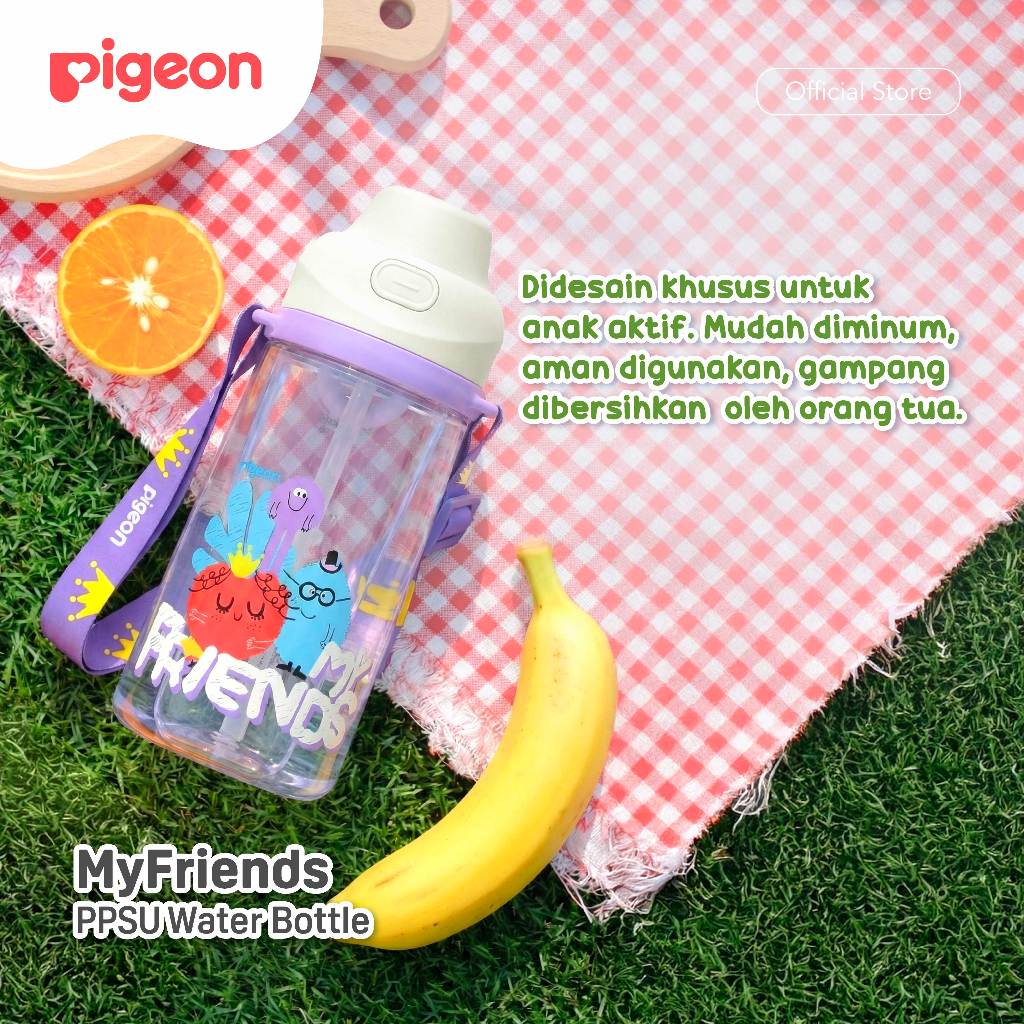 Botol Minum Anak Pigeon My Friends PPSU 500ml dengan Sedotan dan Dual Spout Anti Foto 4