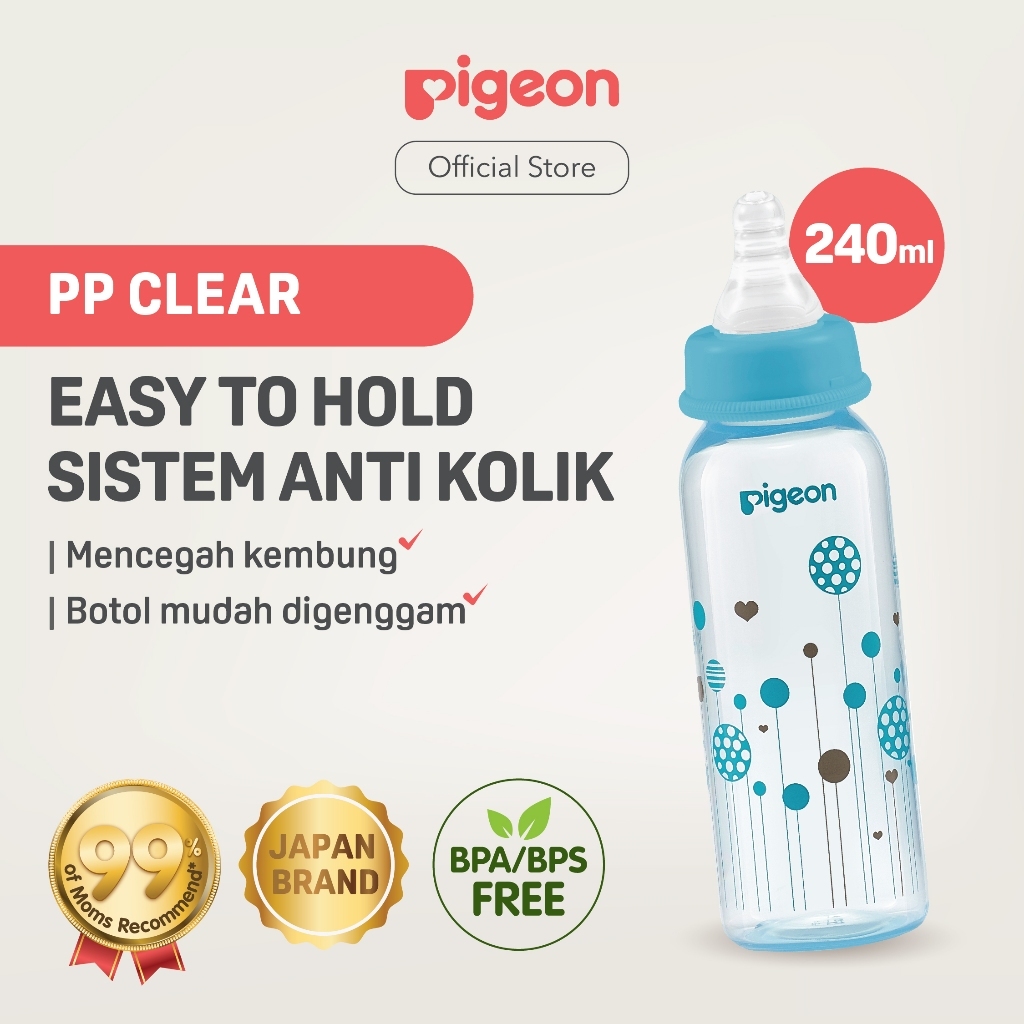 Botol Susu Pigeon PP Clear 240ml Dot S-Type Peristaltic Slim Neck Anti Kolik