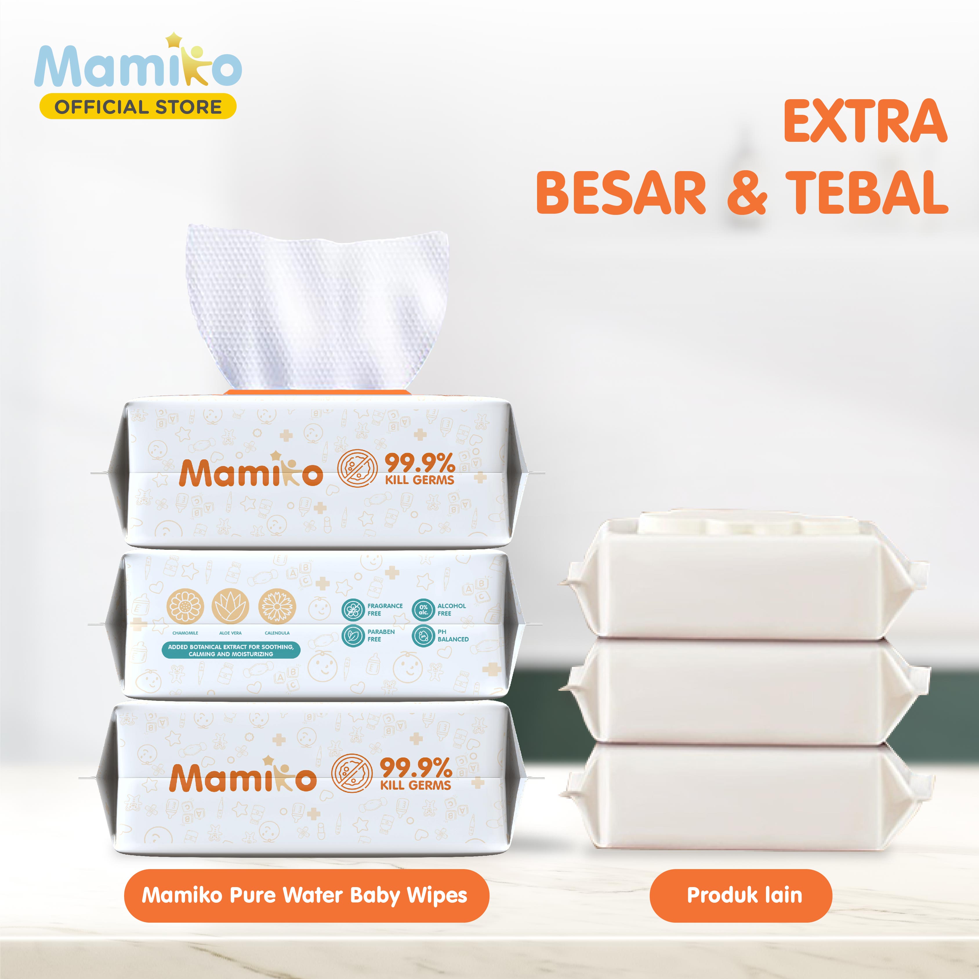 Mamiko Antibacterial Baby Wipes 80 Lembar per Pack Bundle 12 Pack Tisu Basah Anti Foto 7