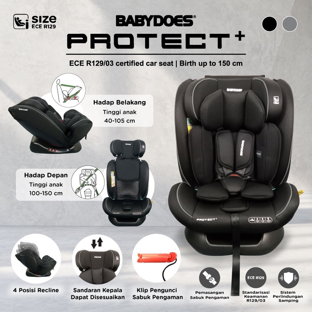 Babydoes Protect+ Car Seat ECE R129/03 Certified untuk Bayi Baru Lahir 4 Posisi Recline Foto 5