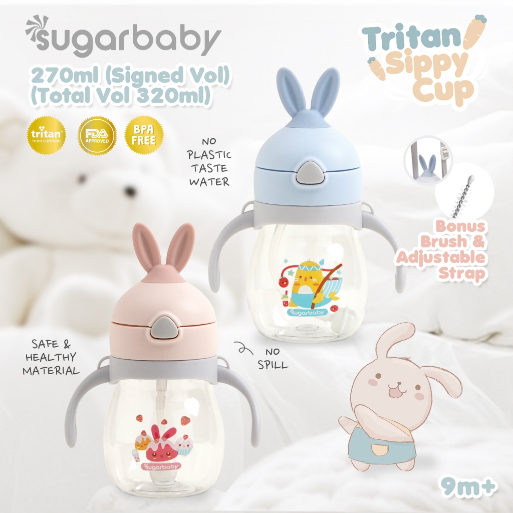 Sugar Baby TRITAN Sippy Cup Rabbit Botol Minum Bayi 270 ml Anti Bocor Sedotan Foto 2