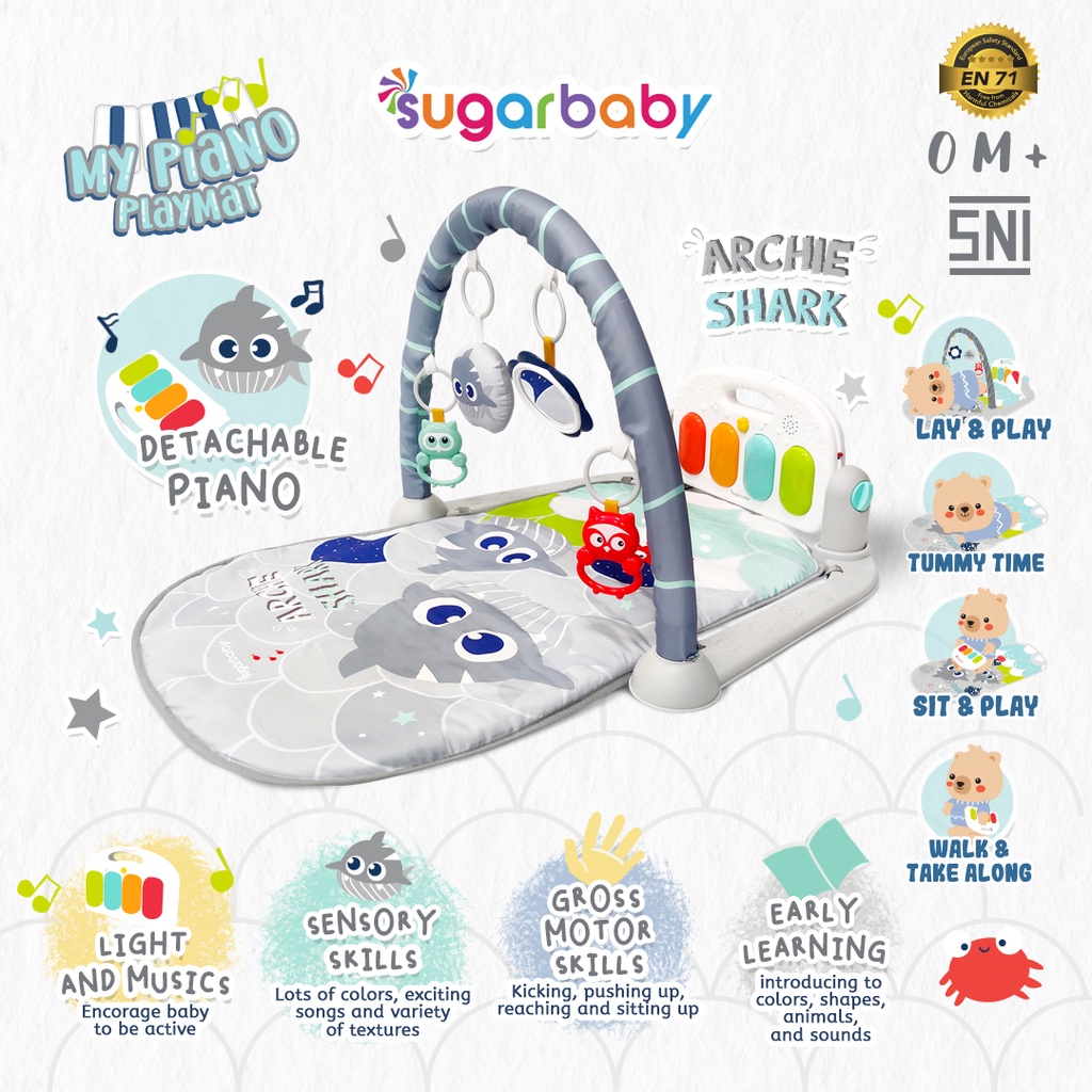 SUGAR BABY My Piano Playmat Baby Gym 4 Tahap Main Musik Lampu Mainan Gantung Foto 7