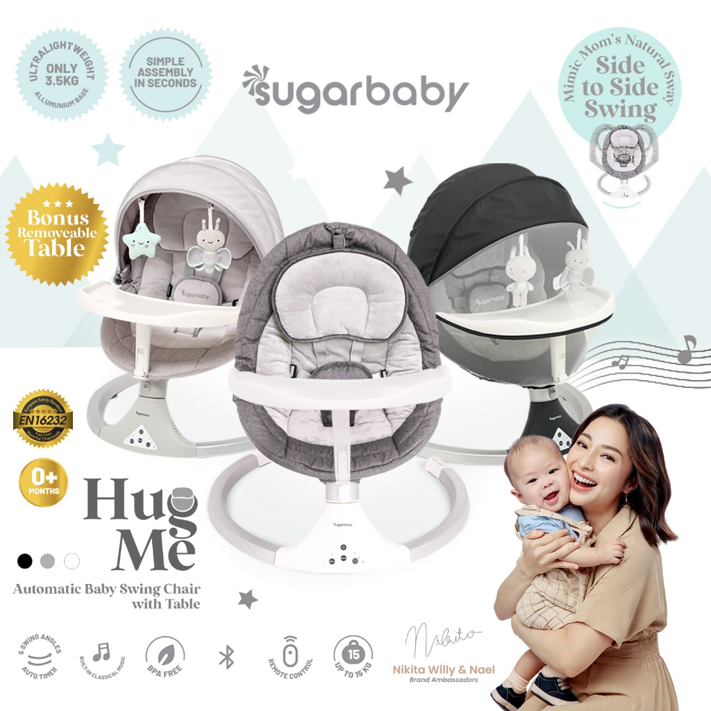 Sugarbaby Hug Me Automatic Baby Swing Chair with Table Ayunan Bayi Otomatis Bluetooth Foto 2