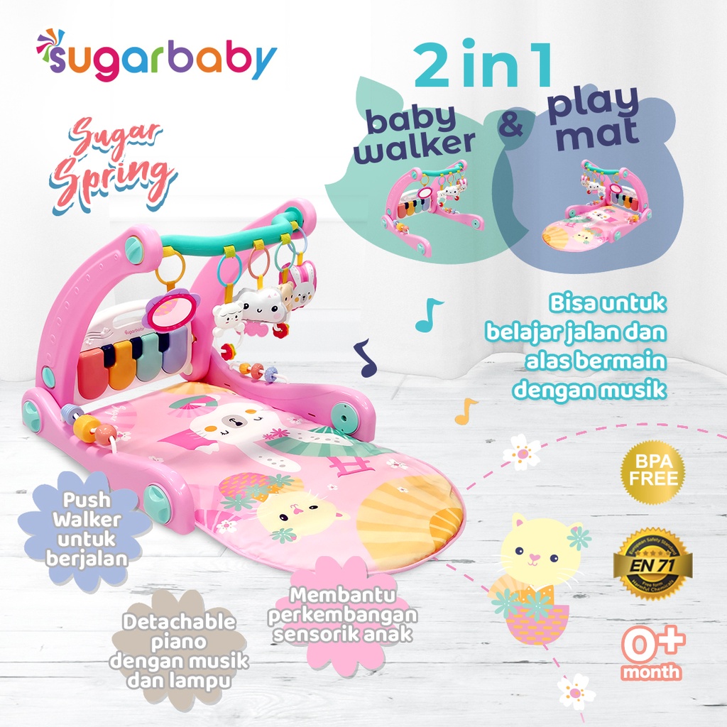 SUGAR BABY Play With Me 2in1 Baby Walker & Playmat Push Walker Piano Detachable Foto 7