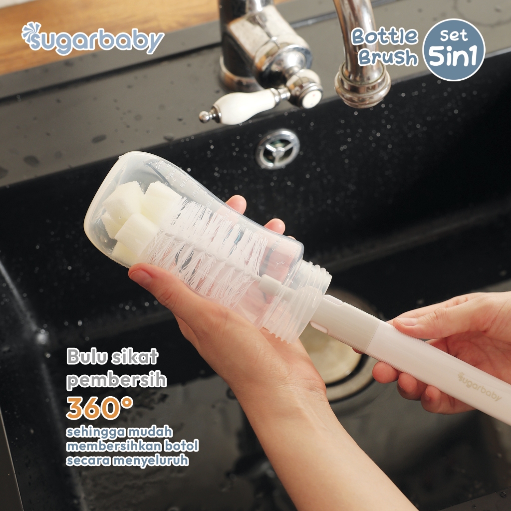 Sugarbaby Bottle Brush Set 5in1 Sikat Botol Susu Bayi Multifungsi dengan Pegangan Lepas Pasang Foto 4