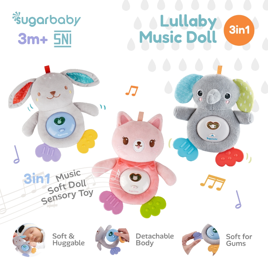 Boneka Musik Bayi Sugarbaby Lullaby Music Doll 3in1 Mainan Sensorik Teether