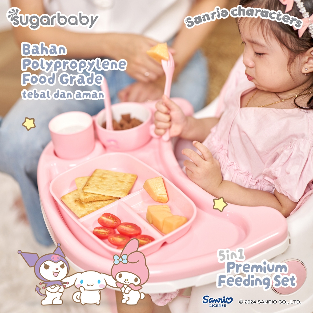 Sugarbaby 5in1 Premium Feeding Set Sanrio Collection Peralatan Makan Bayi Food Grade Foto 4