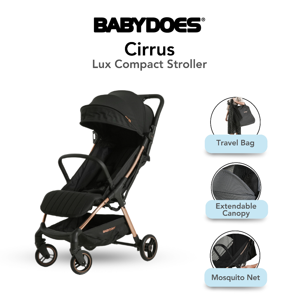 Babydoes Cirrus Stroller Compact Lux Gold Chassis Kanopi UPF50+ Sandaran Adjustable