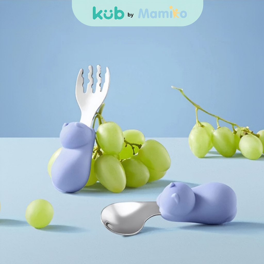 KUB x CL Stainless Steel Spork Set Sendok Garpu Bayi MPASI Lengkung 45 Derajat Foto 6