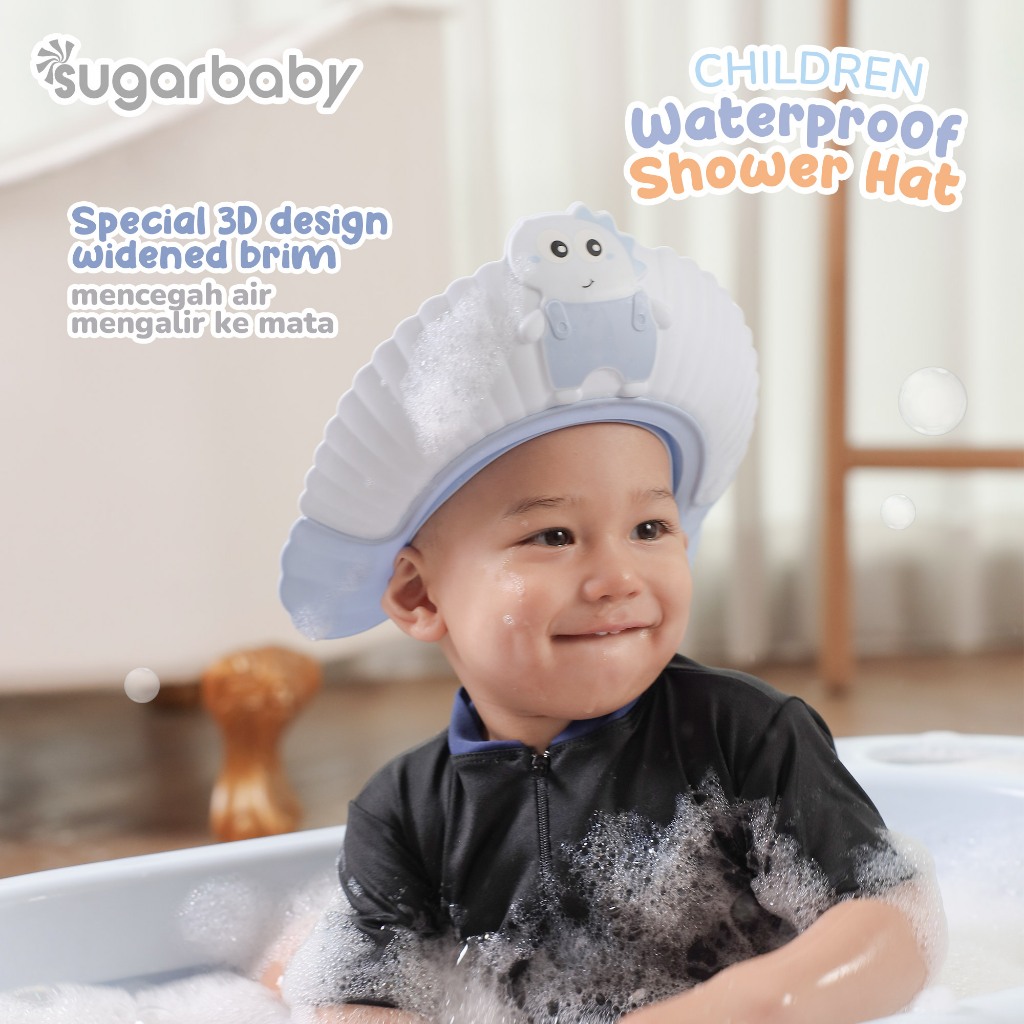 Topi Keramas Bayi Sugarbaby Waterproof Shower Hat Anti Air Masuk Telinga Foto 2