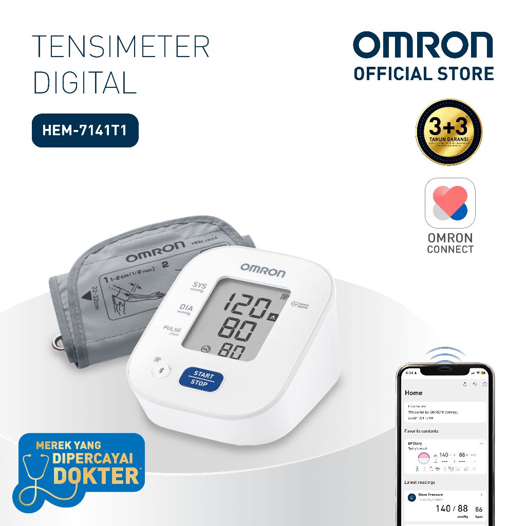 Omron HEM-7141T Tensimeter Digital Tekanan Darah Bluetooth IntelliSense Izin Edar BPOM Foto 5