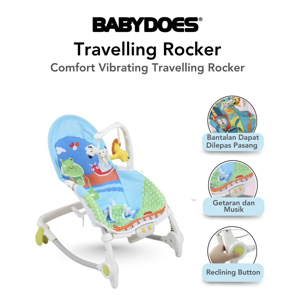 Babydoes Travelling Rocker Comfort Vibrating Bouncer Portable Bayi 0-3 Tahun