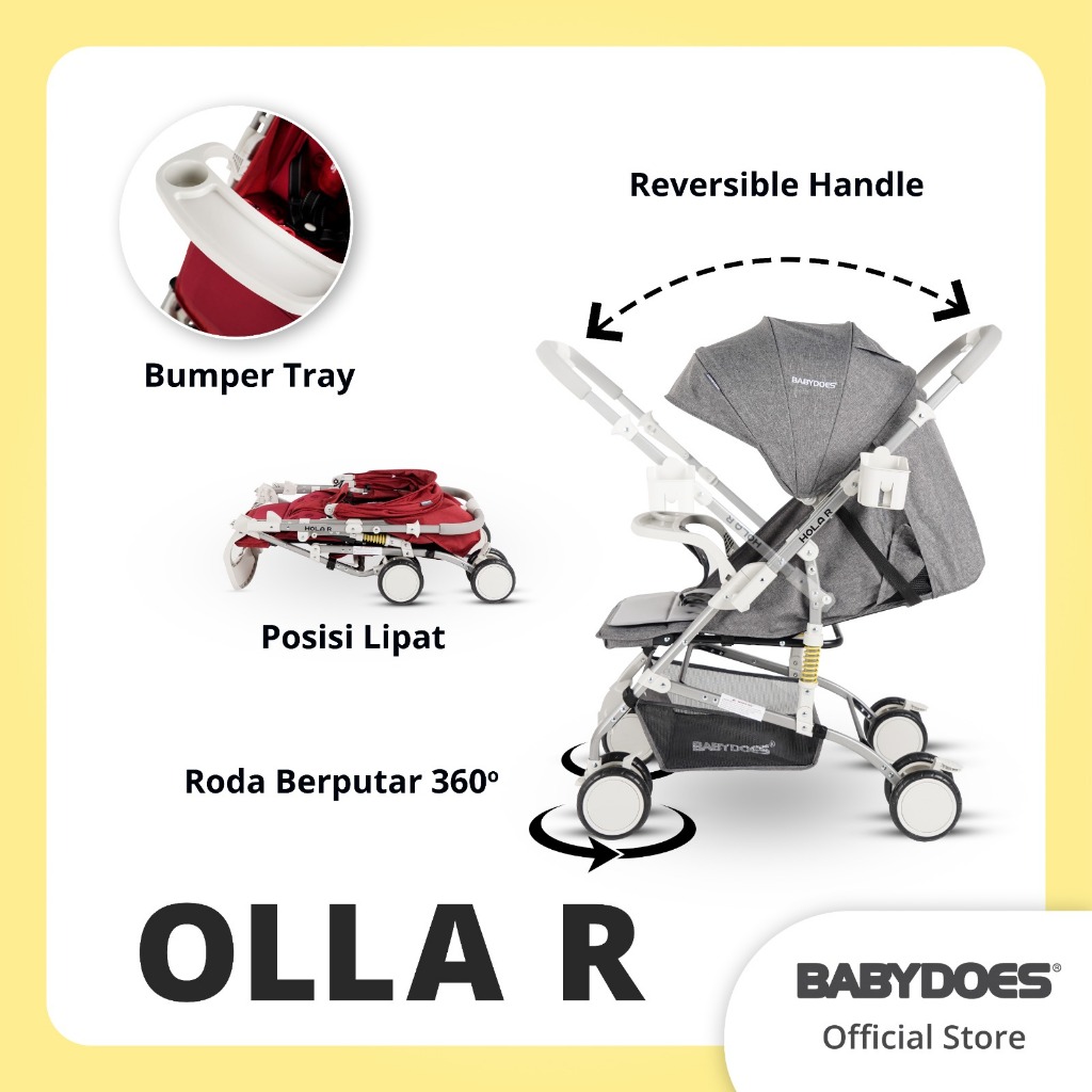 Stroller Babydoes Olla R Reversible Handle Multifungsi 20kg Suspensi & Rem 4 Roda Foto 4