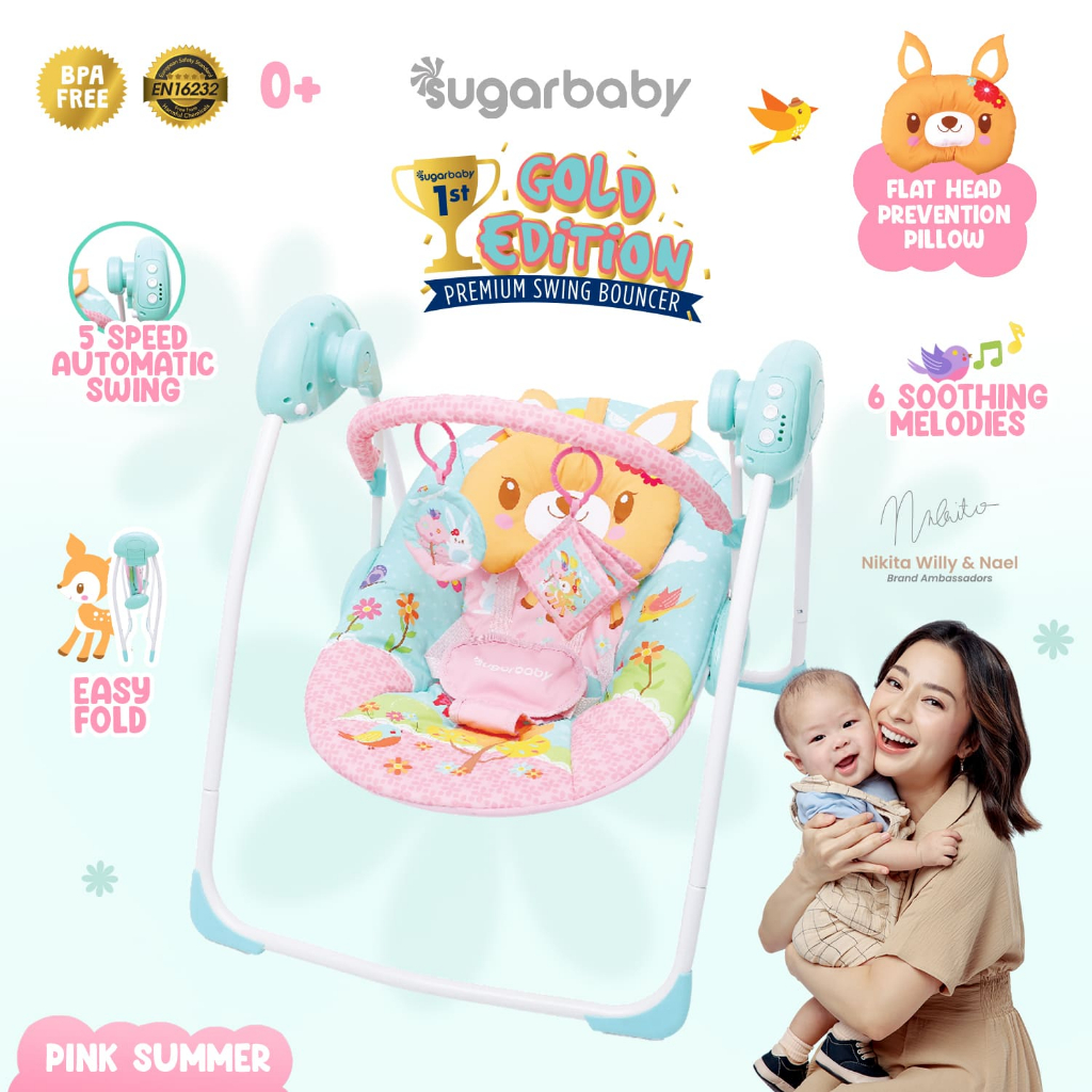 Ayunan Bayi Swing Bouncer Sugar Baby Gold Edition Otomatis dengan Bantal Anti Peyang