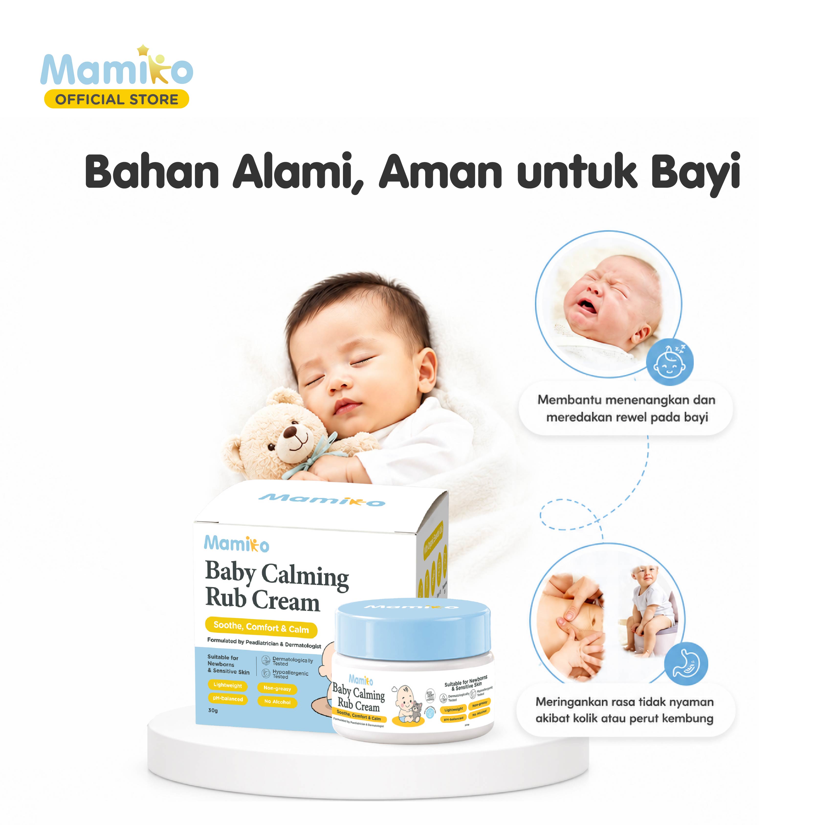 Mamiko Baby Calming Rub Cream 30g Krim Penghangat Aman untuk Bayi Baru Lahir Foto 8