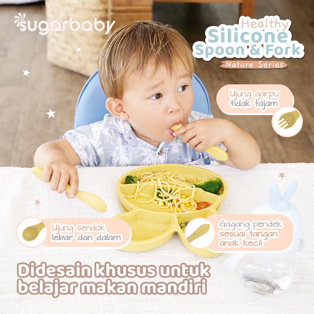 Sendok Garpu Bayi Sugarbaby Healthy Silicone Nature Series Food Grade FDA Foto 4