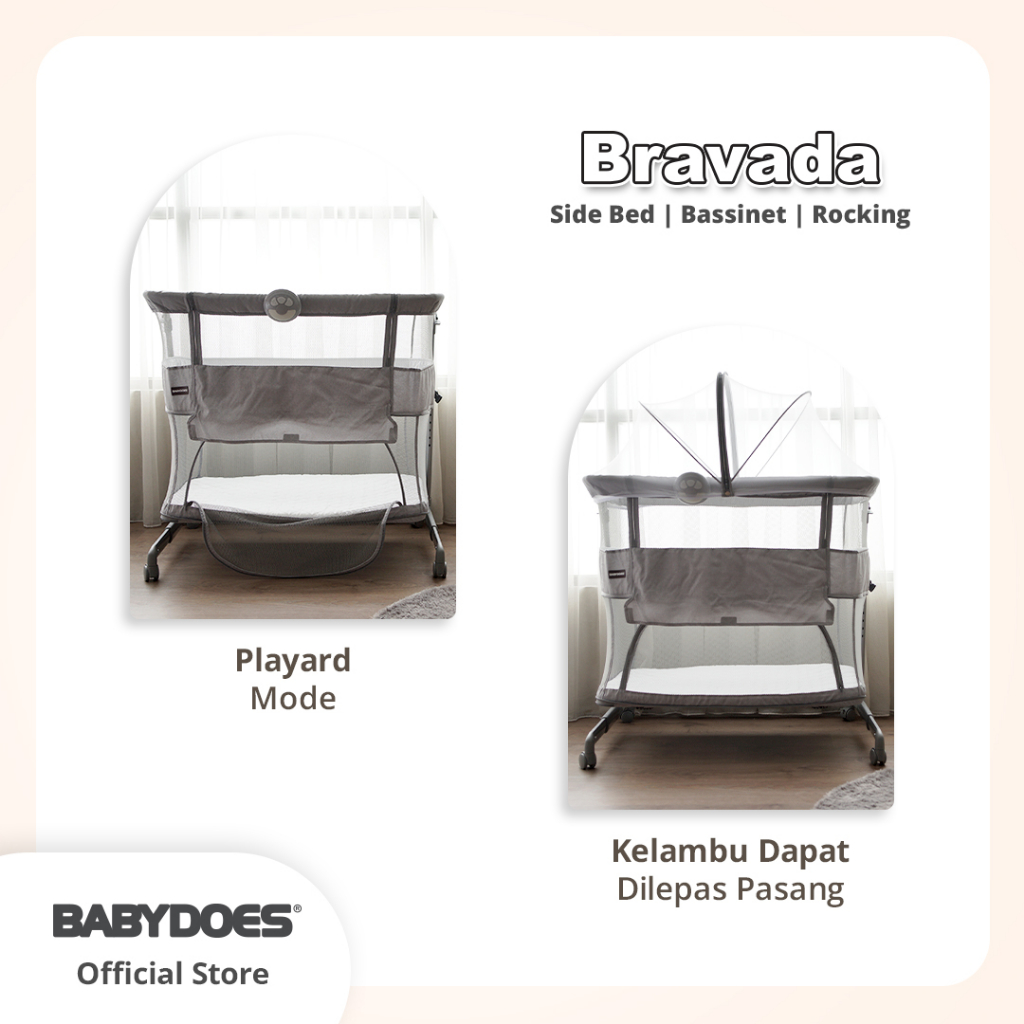 Baby Box Babydoes Bravada Side Bed Bassinet Playard 3in1 Music Box & Kelambu Foto 3