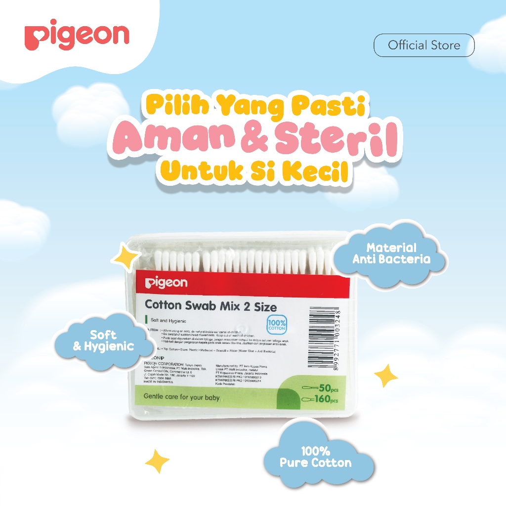 Pigeon Cotton Swab Cotton Buds Kapas Tangkai Lembut untuk Bayi & Anak Foto 7