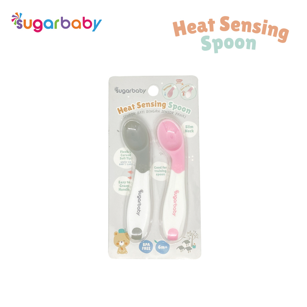 Sugar Baby Sendok Bayi Sensor Panas Food Grade Polypropylene Warna Blue & Pink Foto 7