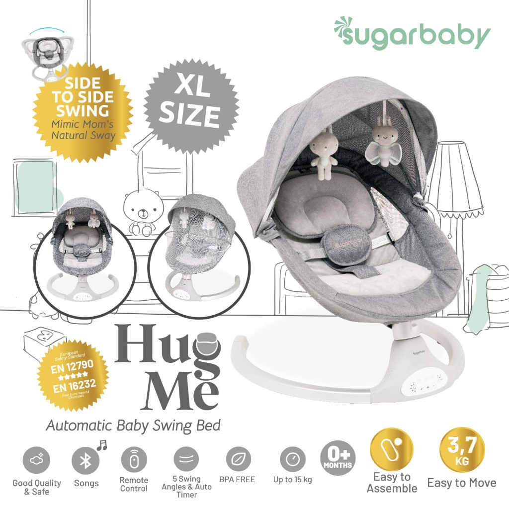 Ayunan Bayi Otomatis Sugarbaby HUG ME Swing Bed XL dengan Bluetooth & Remote Control Foto 4