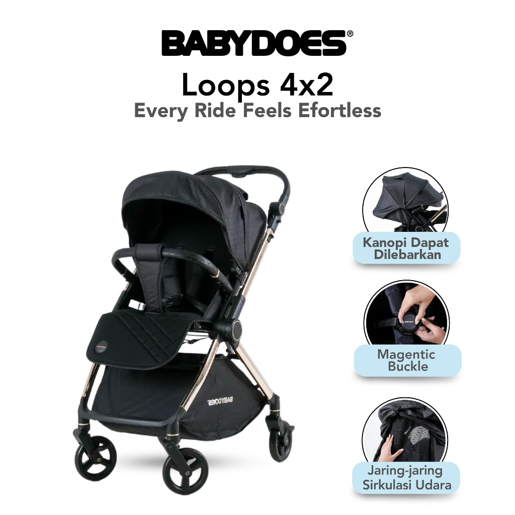Babydoes Loops 4x2 Stroller Bayi Reversible Handle 2 Arah Suspensi Semua Roda
