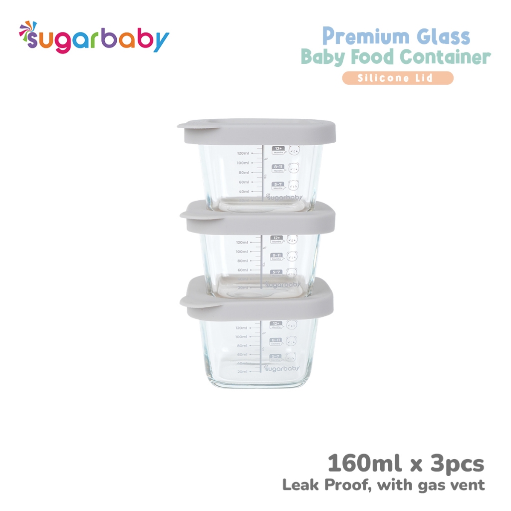 Sugar Baby Premium Glass Jar Baby Food Container 160ml 3 Pcs BPA Free Tutup Foto 8