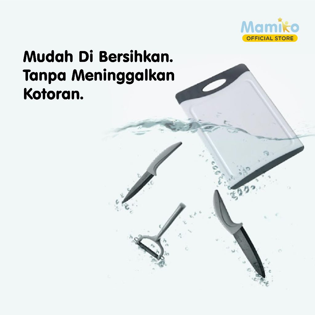 Set Pisau Keramik KUB 3-Piece Bilah Hitam Anti Noda dengan Talenan Grey Foto 8
