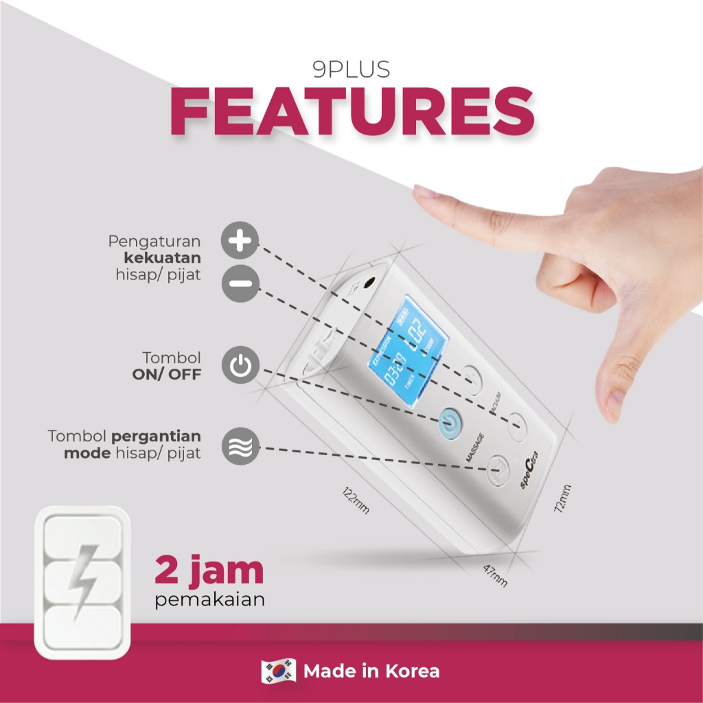 Pompa ASI Elektrik Double Spectra 9Plus Baterai Portable dari Korea Foto 3