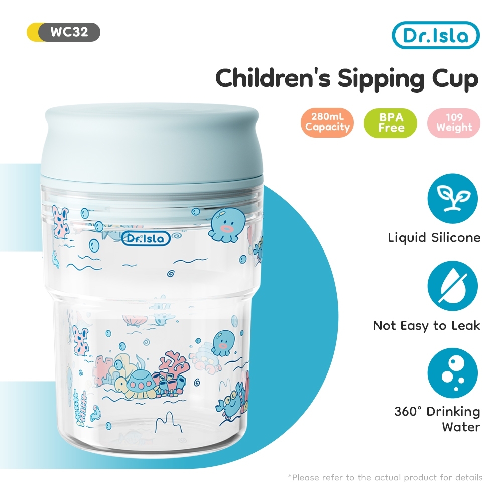 Dr.isla Botol Minum Bayi Anti Tumpah 280ml BPA Free Katup Silikon 360° Tahan Bocor