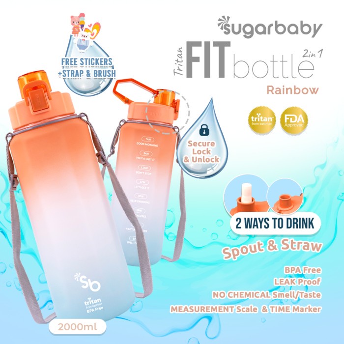 Botol Minum Sugarbaby Tritan Fit Bottle 2in1 Rainbow Anti Bocor dengan Sedotan dan Time Foto 3