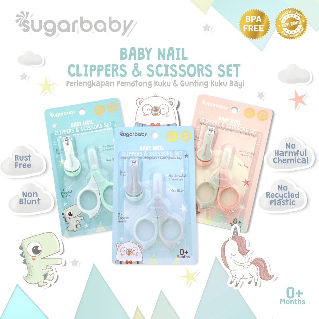 SUGAR BABY 2in1 Baby Nail Clippers & Safety Scissors Set Paket Hemat Warna Biru