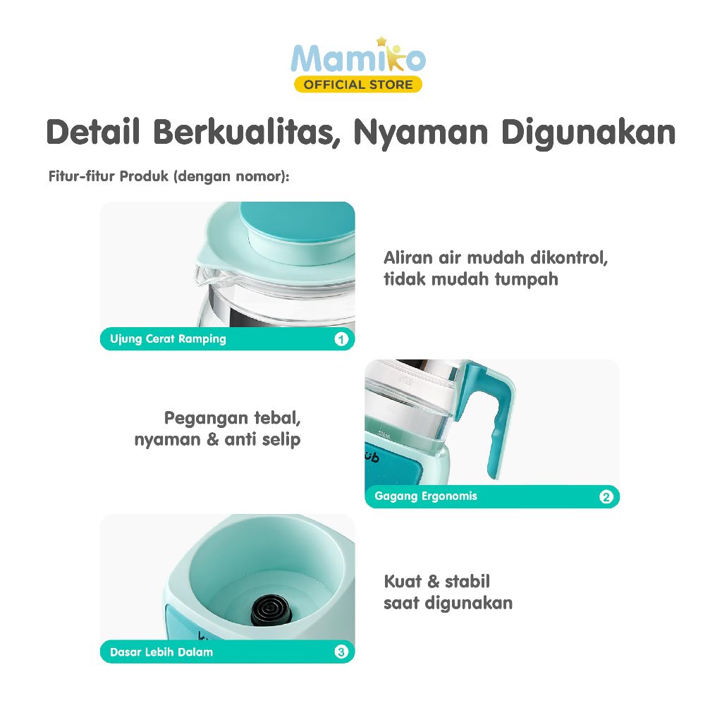 Mamiko Thermostatic Milk Adjuster 1L Biru Tosca Penghangat Susu Bayi MPASI Otomatis Foto 2