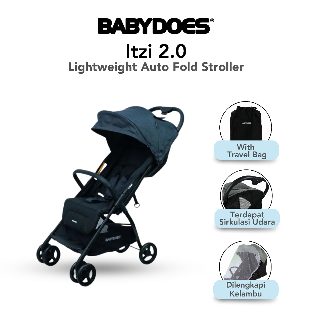 Babydoes Itzi 2.0 Stroller Auto-Fold Lightweight 5.9 kg Compact dengan Kelambu