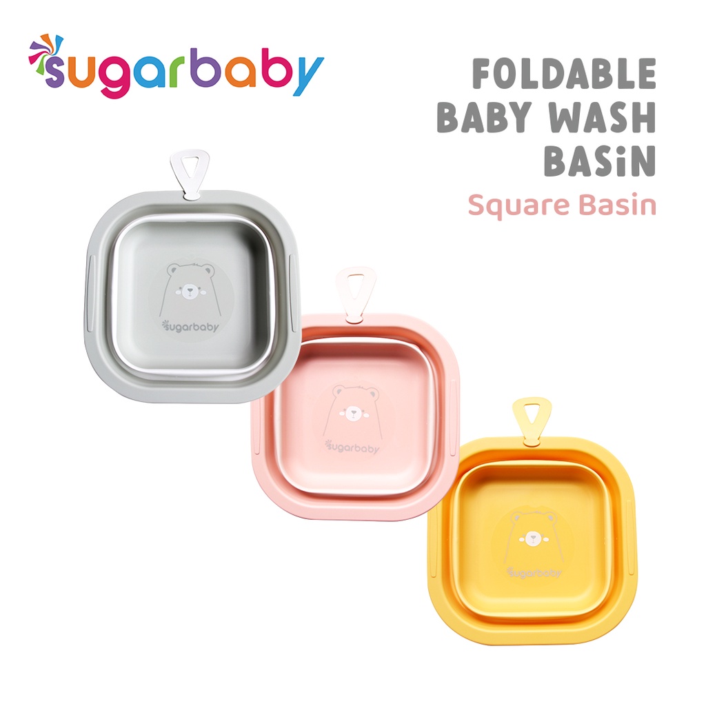 Sugar Baby Foldable Baby Wash Basin Ember Lipat Portable BPA Free Motif Dino Rabbit Foto 5