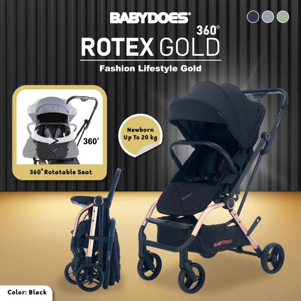 Stroller Bayi Babydoes Rotex Gold 360° Reversible Seat Compact Dilipat Travel Bag Foto 5