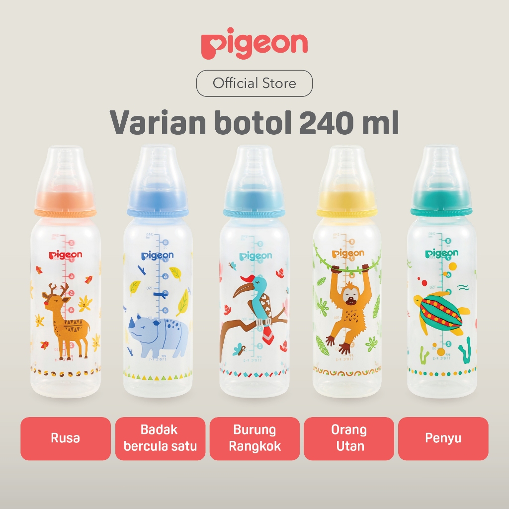 Pigeon Botol Susu Slim Neck PP RP 240ml Motif Hewan Langka dengan Dot S-Type Foto 2