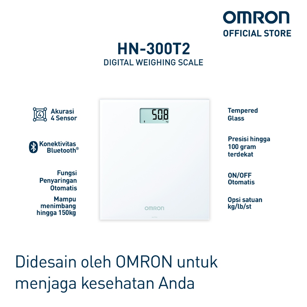 Timbangan Badan Digital OMRON HN-300T2 Bluetooth BMI Layar LCD Backlight 150kg Foto 6