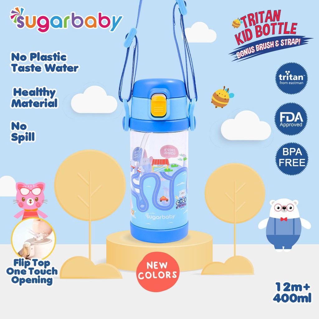 Botol Minum Anak Sugar Baby TRITAN 400 ml Anti Bocor dengan Sedotan Silicone Foto 3