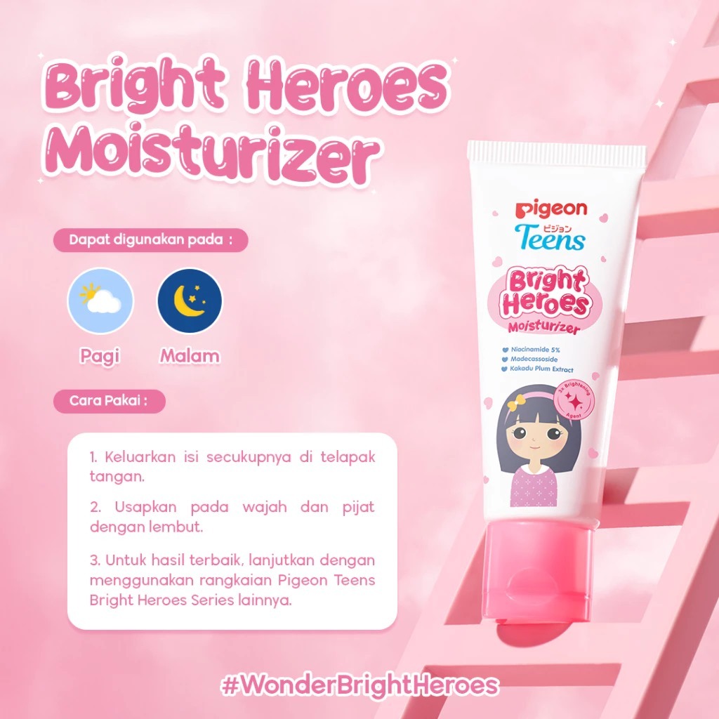 Pigeon Teens Bright Heroes Moisturizer 50ml Pelembab Wajah Remaja Niacinamide 5% Foto 4